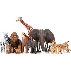 Safari Zoo Animals Figures Toys, 14 Piece Realistic Jungle Animal